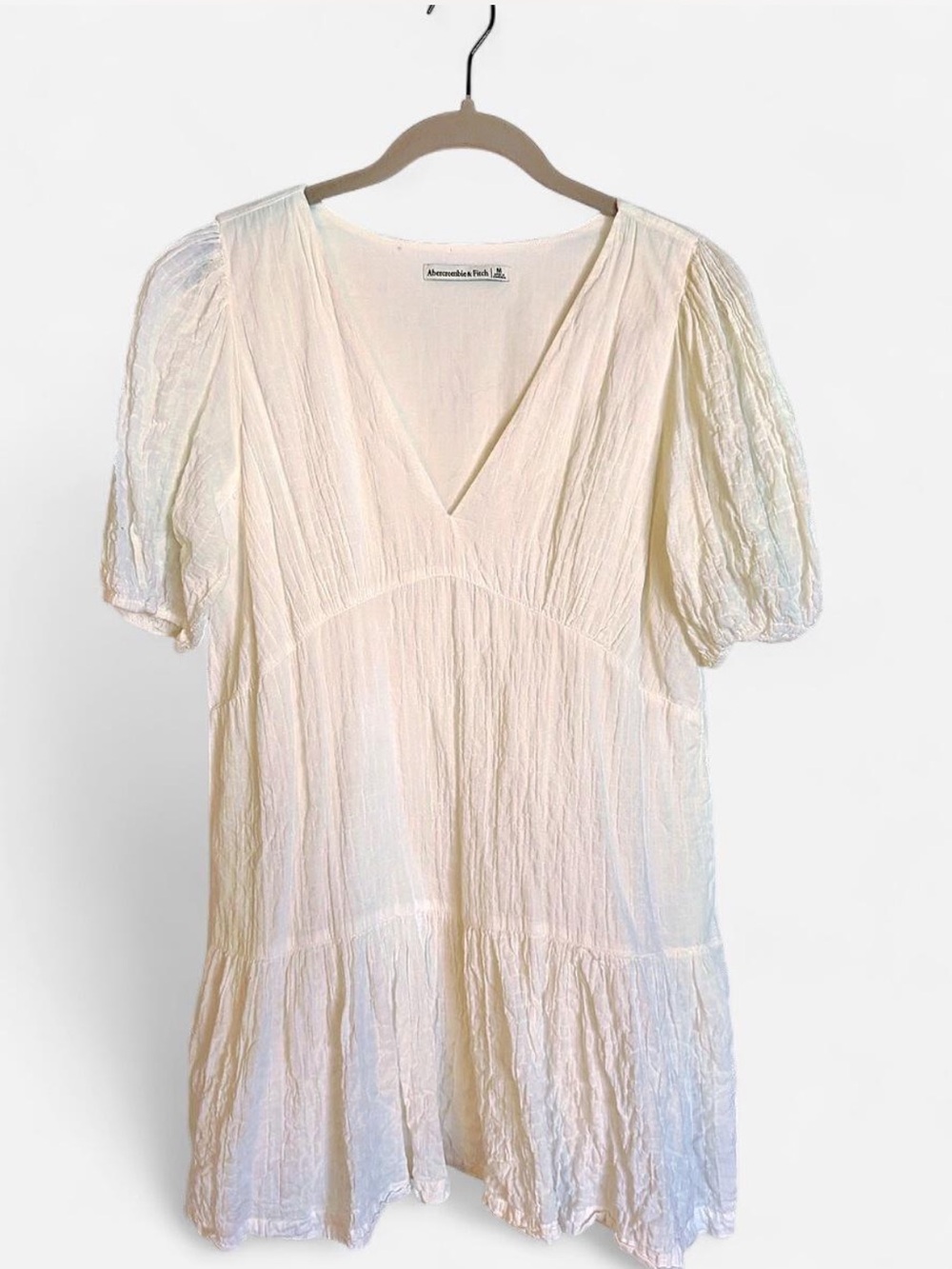 Abercrombie & Fitch white V-Neck Puff Sleeve Mini Dress